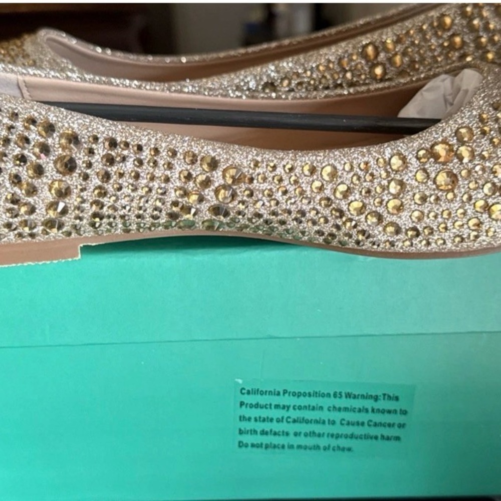 Lauren Lorraine Brea Nude Gold Ballet Embellished Glitter Flats Size 7 NIB​ - Picture 5 of 7